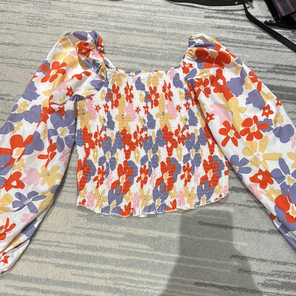 Floral Smocked Top with Puff Sleeves plus size